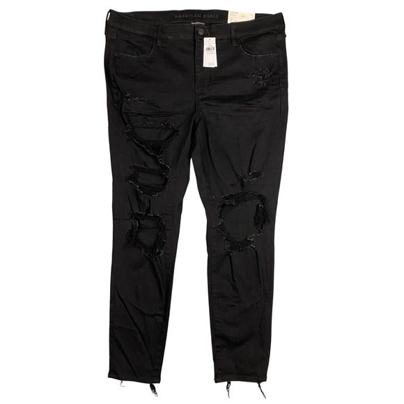 American Eagle Denim - American Eagle Dream Stretch Distressed Destroyed Black Jegging Womens 18 NEW